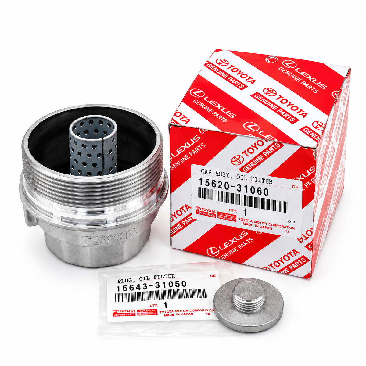 Genuine OEM Toyota Lexus – Oil Filter Housing Cap & Drain Plug Set – 15620-31060 / 15643-31050