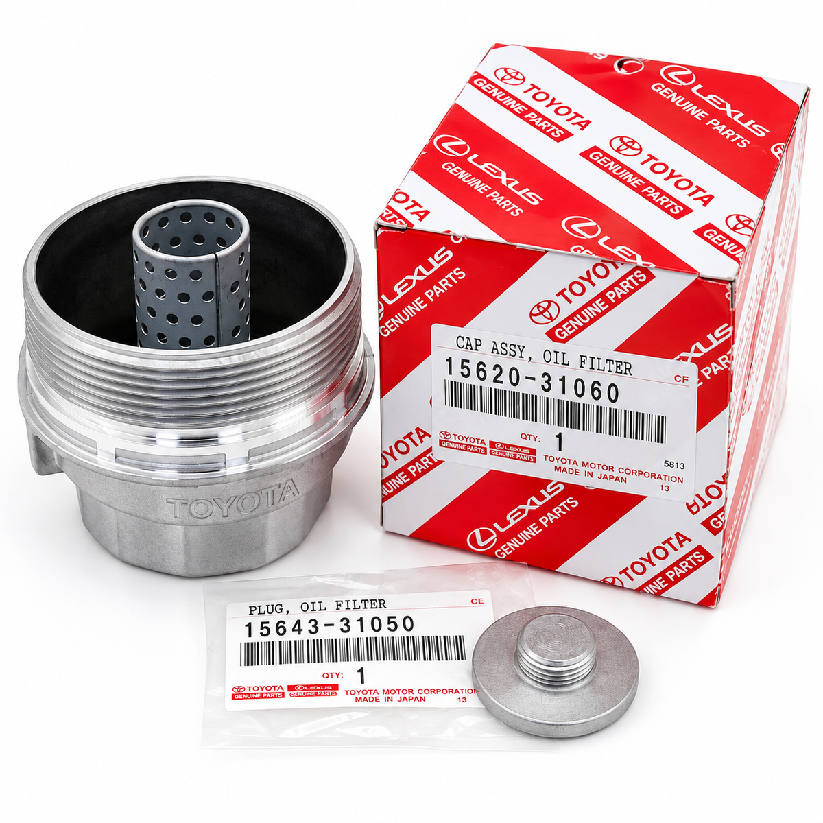 Genuine OEM Toyota Lexus – Oil Filter Housing Cap & Drain Plug Set – 15620-31060 / 15643-31050